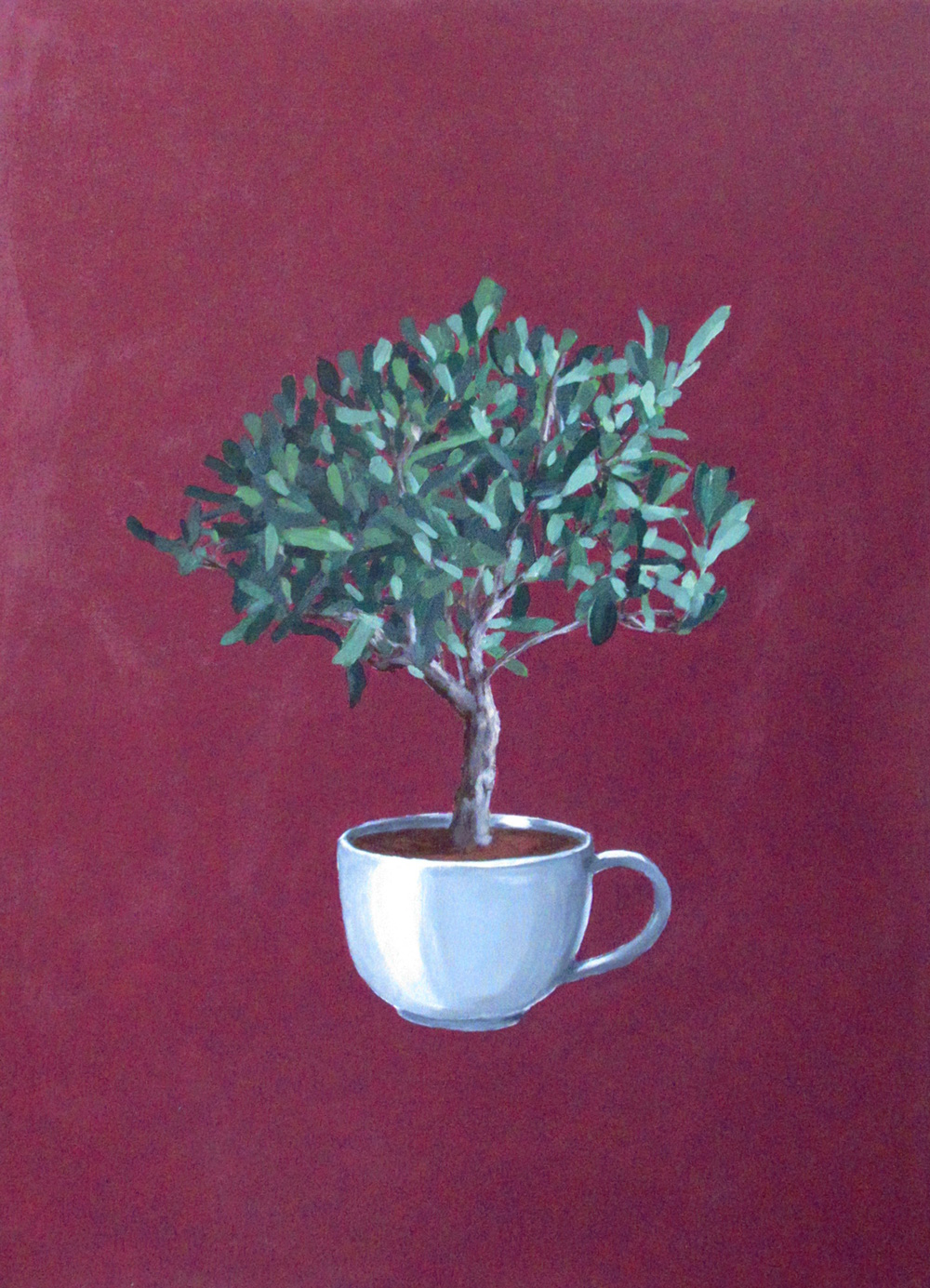 Cristina Mangini Bonsai di olivo in tazza Smalto su tela 50x70 cm